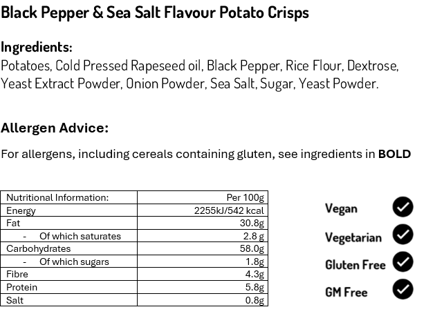 Sea Salt and Black Pepper Crisps 40g (Case of 24)