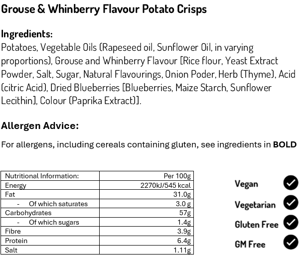Grouse and Whinberry Potato Crisps 150g (Case of 12)