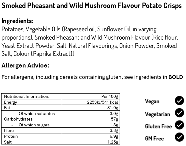 Smoked Pheasant and Wild Mushroom Potato Crisps 40g (Case of 24)