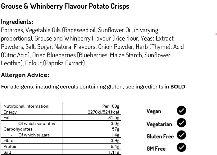 Grouse and Whinberry Potato Crisps 40g (Case of 24)