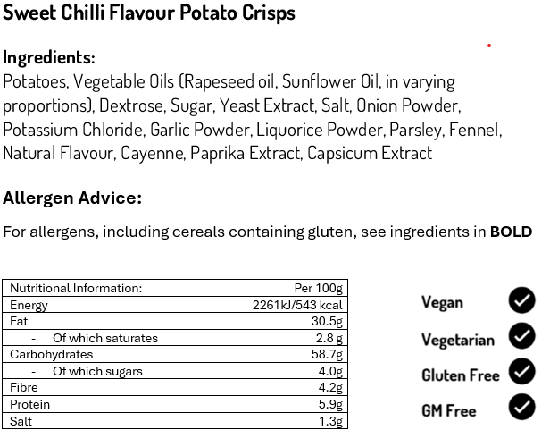 Sweet Chilli Crisps 150g (Case of 12)