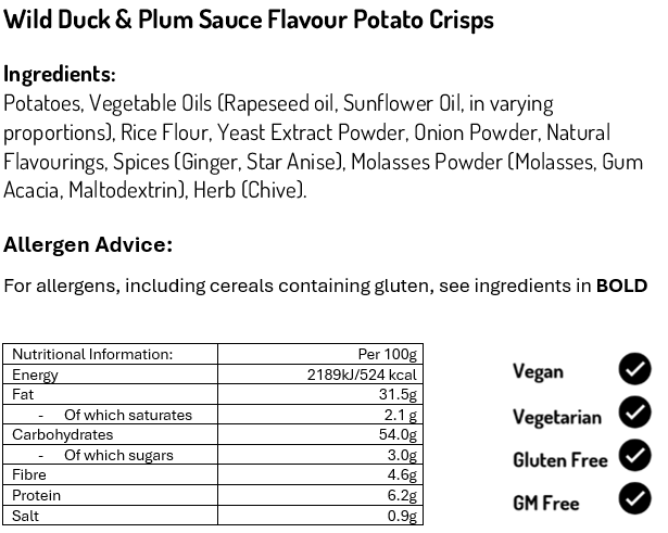 Wild Duck and Plum Potato Crisps 150g (Case of 12)
