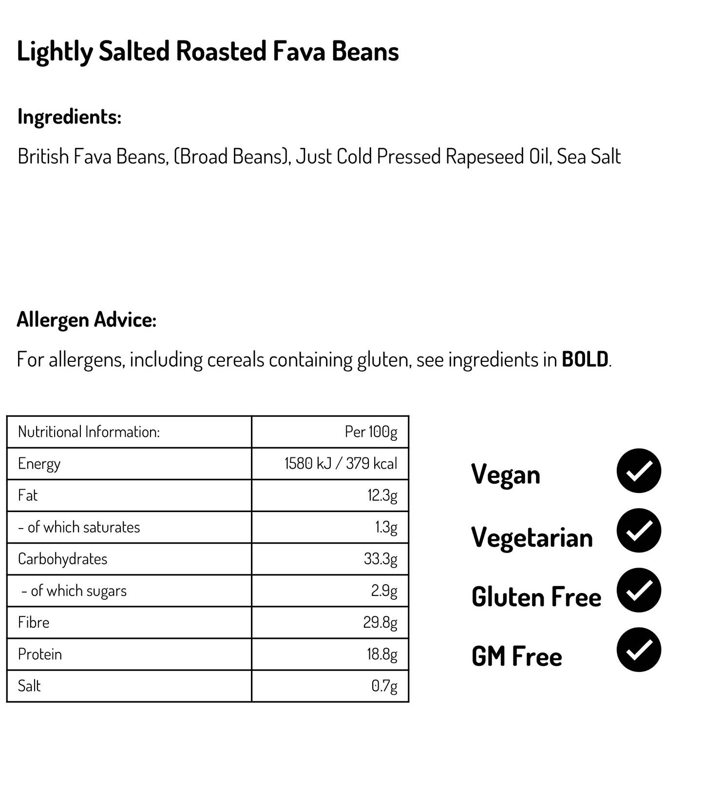 Roasted Fava Beans Lightly Salted 50g (Case of 20)