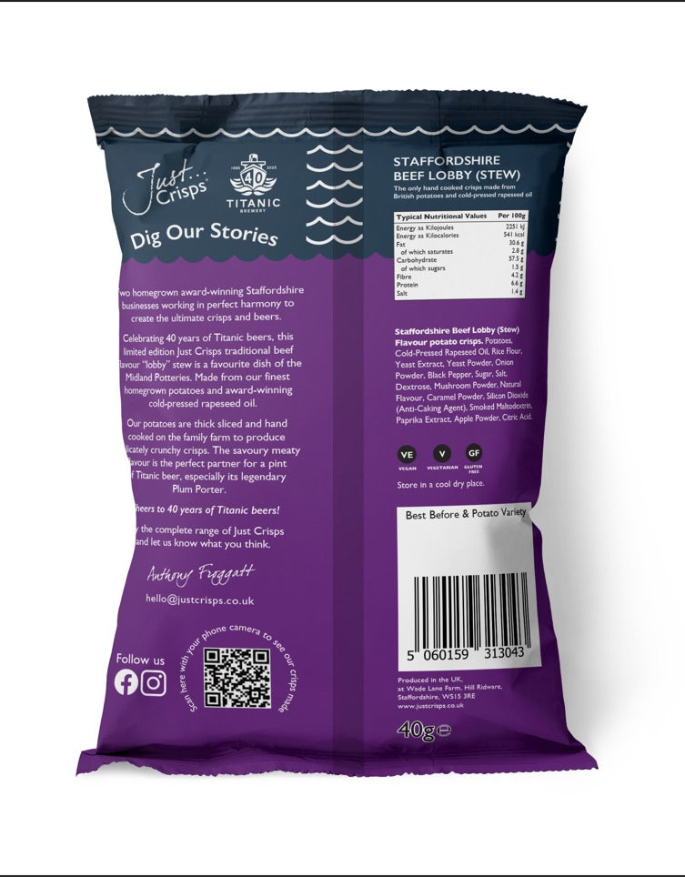 Beef - Staffordshire Lobby Flavour Crisps 40g (Case of 24)
