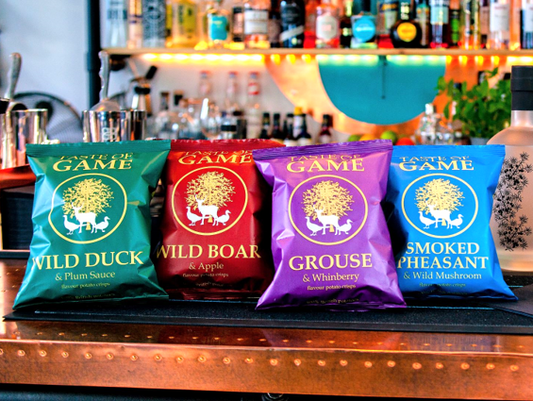Mixed Box - Wild Boar and Apple, Wild Duck and Plum, Grouse and Whinberry, Smoked Pheasant and Mushroom Potato Crisps 40g (Case of 24)