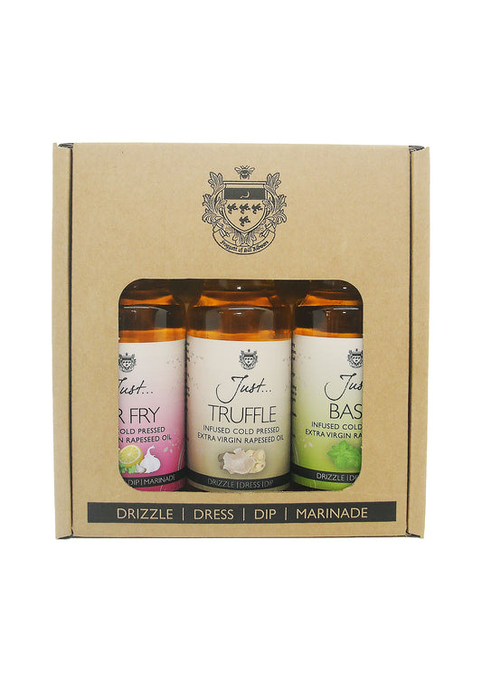Speciality Gift Pack - Stir Fry, Basil and Truffle Infused Cold Pressed Rapeseed Oil, 100ml (Pack of 3)