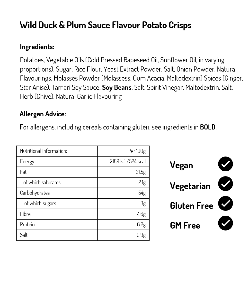 Wild Duck and Plum Sauce Potato Crisps 40g (Case of 24)