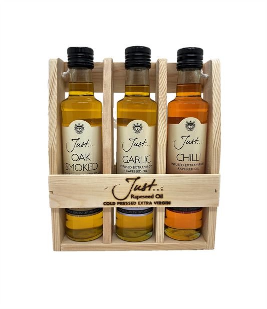 BBQ King Cruet Set - Oak Smoked, Garlic and Chilli Infused Cold Pressed Rapeseed Oil 250ml (Set of 3)