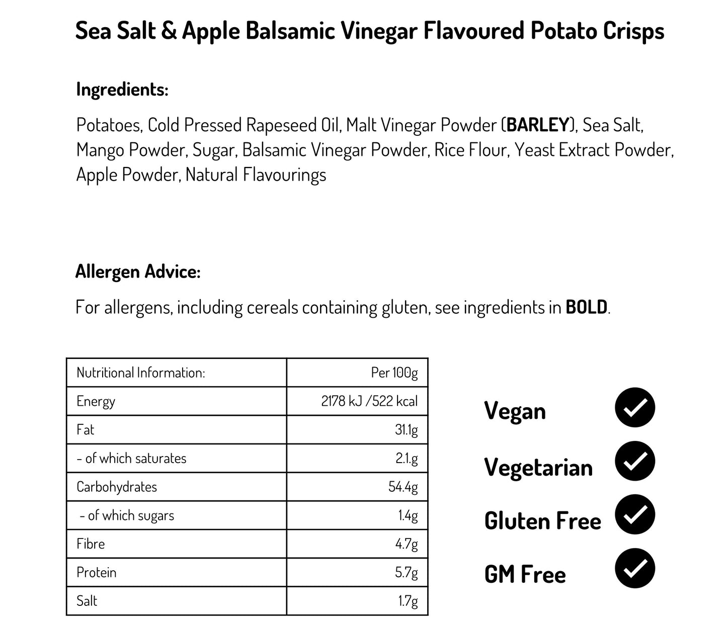 Sea Salt and Apple Balsamic Vinegar Crisps 40g (Case of 24)
