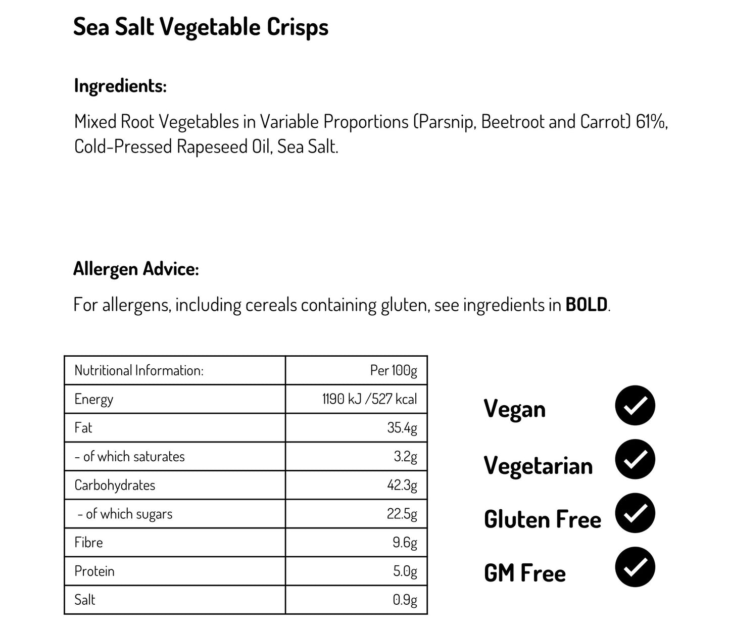 Sea Salt Vegetable Crisps 125g (Case of 12)